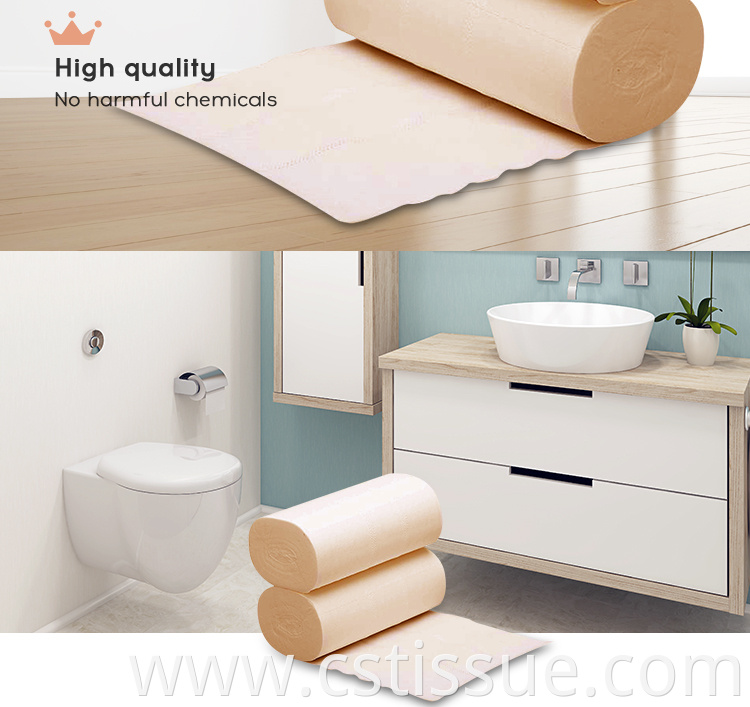Customized Side Embossed Natural Brown Coreless 4 Ply Toilet Tissue For Bathroom